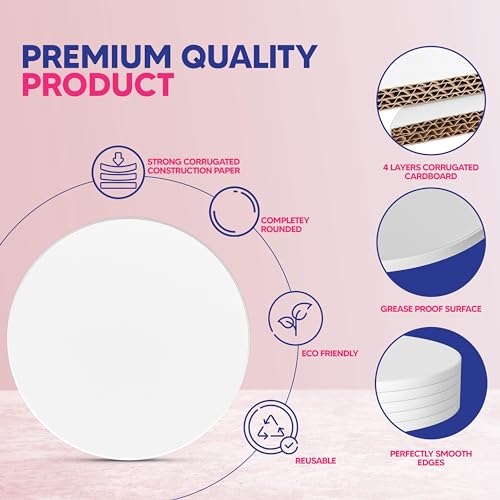 RICCLE Cake Boards - 12 Inch Cake Drum - Smooth-Edged Pack Of 6 Cake Drums - Sturdy Cake Boards Round - Bend Resistant Multi-Layered Cake Base for Minimalist Displays
