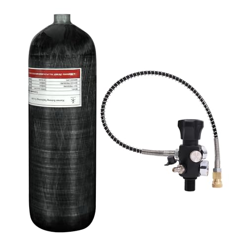 TUXING 4500psi 6.8L Carbon Fiber Air Scuba Tank（Empty Bottle） Paintball Filling Station with Two Pressure Gauges Up to with 24 Inch High Pressure Hose M18*1.5