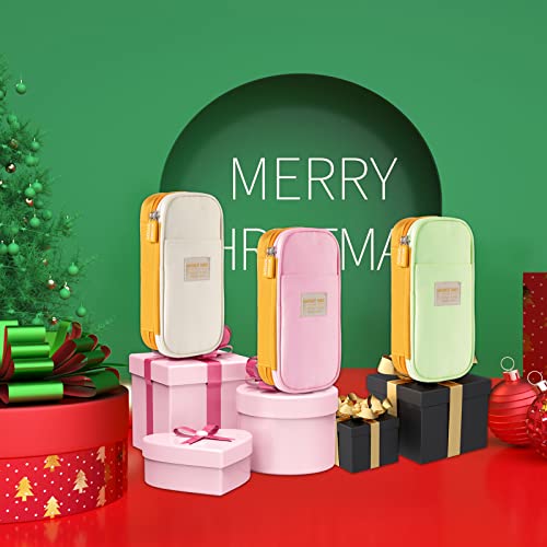 Honfersm Pencil Case Large Storage Pens Pouch With Zippers 5 Compartments Durable Canvas Stationery Organizer Bag Office Supplies Gifts For Teachers,Men And Women - Yellow & Beige #TOP5