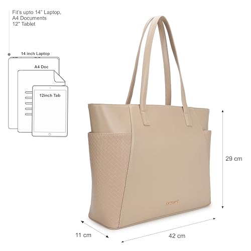 Image of Fastrack Gridlock Tote | Woven Faux-Leather Women's Handbag | Laptop Tote with Textured Side Pockets & Gold Hardware