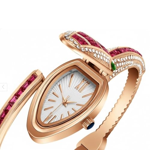 Image of Women's Gold Bracelet Watch | Snake Coil Cuff Style | Crystal Studded Oval Dial | Elegant Jewellery Watch for Women & Girls | Party, Wedding & Festive
