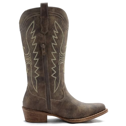Image of GLOBALWIN Women's Knee High Long Pointed Toe Western Cowboy Boots For Women