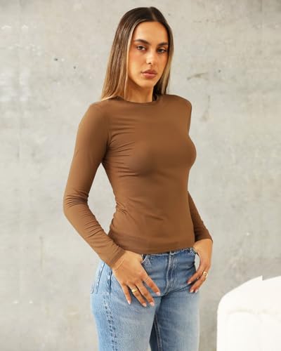 Image of Abardsion Women's Slim Lightweigh Long Sleeve T Shirts | Fall Clothes 2026 Casual Basic Crewneck Going Out Crop Tops Y2K