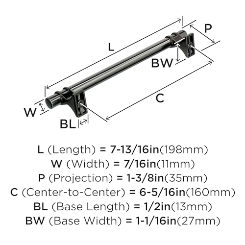 Image of Amerock | Cabinet Pull | Gunmetal | 6-5 /16 inch (160 mm) Center to Center | Davenport | 1 Pack | Drawer Pull | Drawer Handle | Cabinet Hardware