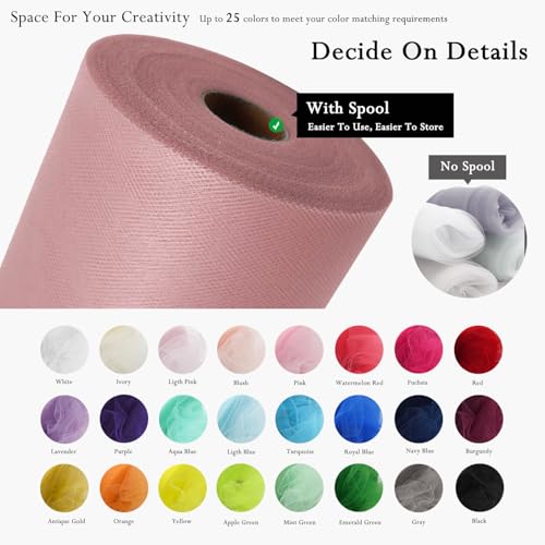 Image of Dusty Rose Tulle Fabric Rolls 54 Inch by 40 Yards Tulle Bolt Spool for Wedding Decorations DIY Tutu Baby Shower Table Skirt Ceiling Decor Birthday Party Craft Supplies