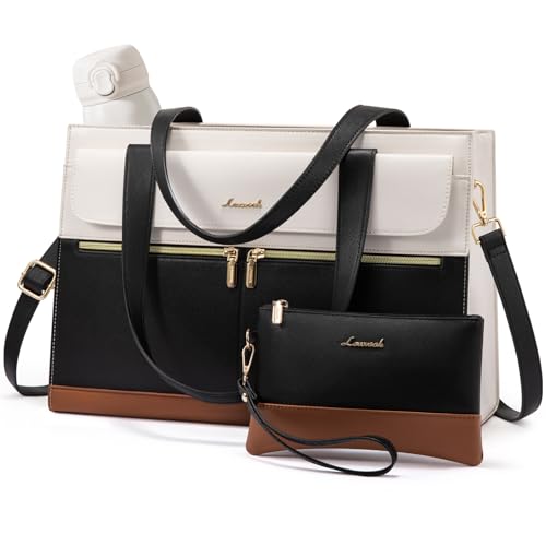 Image of LOVEVOOK Laptop Bag for Women 15.6 Inch Laptop Tote Work Bag Professional Leather Computer Briefcase Waterproof Handbag Shoulder Bag Large Capacity Business Teacher Office Bag Crossbody Purse