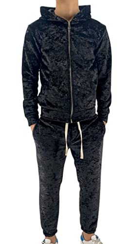  STILL Tuta Completa Uomo CINIGLIA Cerniera con Cappuccio Polsino Autunno Inverno New Moda 219998 Nero