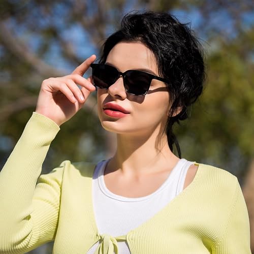 Polarized Sunglasses Vintage Square for Men and Women Protection Shades 3 Pack (Marble+Black White+Slateblue, No Magnification)3