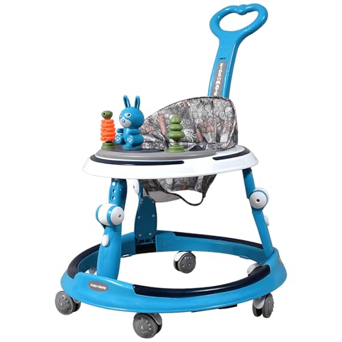 Image of Kidsmate 360 Baby Walker for Boys & Girls | 6-24 Months | 7-Level Height Adjustment | Musical RGB Lights | Dual Tray for Food & Toys | Safe, BPA-Free & Comfortable Baby Walker (Radiant Blue)