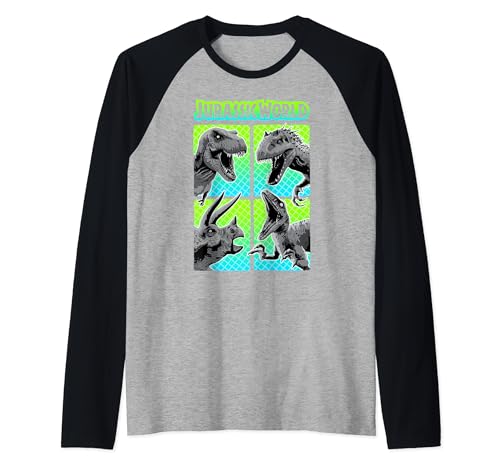 Jurassic World Neon Pop Dino Tee : t-shirt raglan de style baseball pour fans de dinosaures