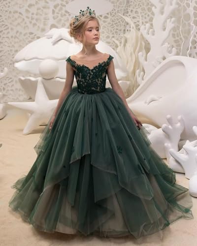 Flower Girl Dresses for Wedding Tiered Tulle Sleeveless Lace Princess Pageant Dresses Kids Prom Ball Gowns for Girls2