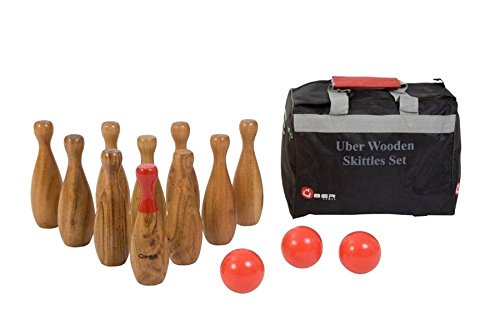 Uber Games Wooden Skittles Premium Wooden Backyard Bowling Set