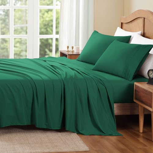 ClevaHome Twin Sheets Set 3-Piece Twin Size Sheets Lightweight & Super Soft Easy Care Microfiber Shrinkage & Fade Resistant Bedding Set with 14 Deep Pockets (Forest Green)