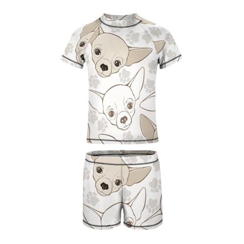 Chihuahua Dog and Paw PrintChildren's Swimsuits Boys Two Piece Suit8-10Y（130cm）3