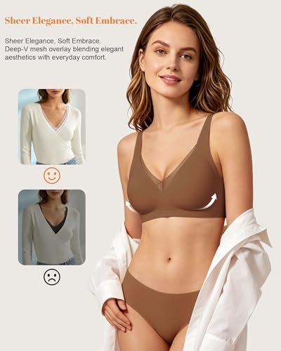 Image of As Fairy 2026 Bras for Women No Underwire Deep V Mesh Wireless Bra Jelly Supportive Seamless Soft Lift T-Shirt Bra