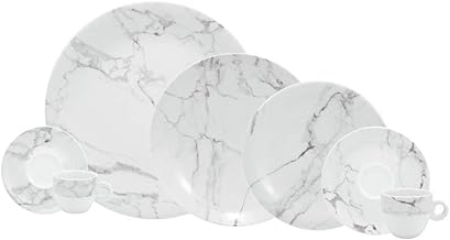 Serviço de Jantar Chá Café 42 peças em Porcelana. Modelo Redondo Voyage Coup e Sofia. Decoração Mármore Cinza. Fabricado pela Schmidt.