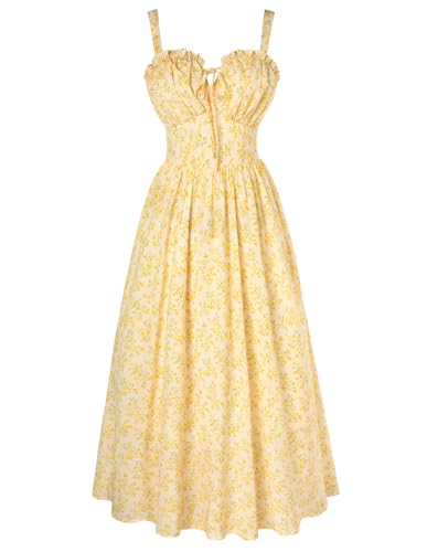 Image of Scarlet Darkness Summer Dresses for Women 2026 Floral Corset Dress Long Milkmaid Dress with Pocket