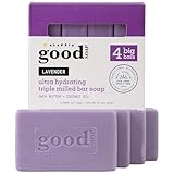 Alaffia Good Soap Lavender (4 Bars) + Trial-Size Lavender Bar – Long-Lasting, Triple-Milled with Fair Trade Shea Butter