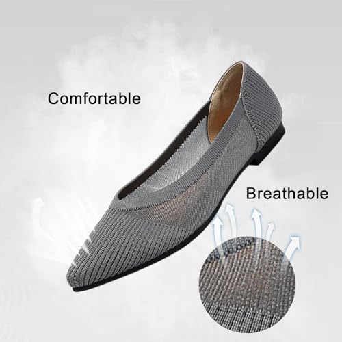 Image of TINGRISE Women's Flats Shoes Pointed Toe Knit Ballet Comfortable Dressy Mesh Flat