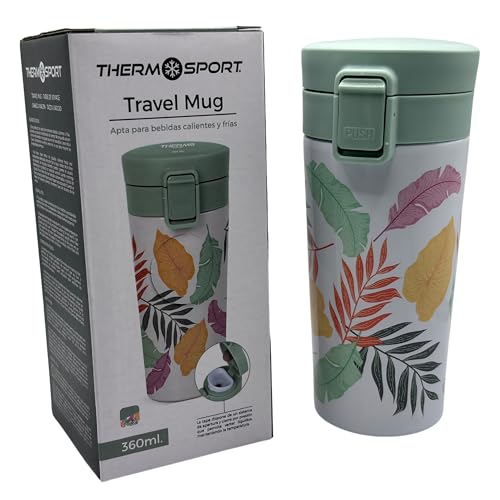 Vaso Termico de Acero Inoxidable 360ml - Taza Termica para Café, Té o Bebidas Frías - Ideal para Viajes, Camping, Oficina y como Regalo. Libre de BPA. (Verde Naranja)