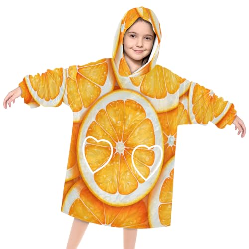 Pardick Wearable Blanket Hoodie for Kids, Fresh Oranges Fleece Sweatshirt Blanket Oversized Blanket Sweatshirt with Pocket Flannel Warm Hooded Blanket 6-10 Year Old Girl Boy Gift, One Size