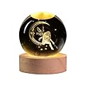 QIANCHANG 3D Fairy Moon Crystal Ball Night Light,Fairies Figurines Lamp,Fairy Decor Moon Girl Crystal Ball,Glass Sphere Paperweight Decorations for Home(2.4 in)