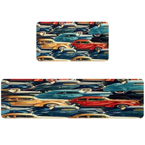 Tapis de cuisine lavable et absorbant lot de 2 rétro - 2