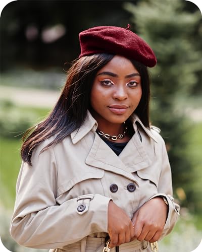 Image of Parquet Solid Color French Beret Hat. Classic French, Casual and Chic Lightweight Cap for Women