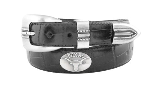 NCAA Texas Longhorns Black Crocodile Tip Leather Concho Belt, 32