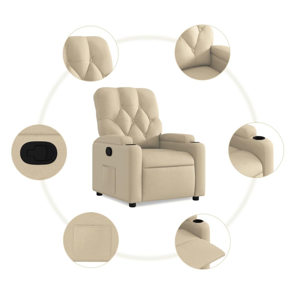 Poltrona relax con funzione reclinabile, poltrona per TV, in tessuto, regolabile, con 2 portabicchieri e tasca laterale, comoda poltrona imbottita per il soggiorno
