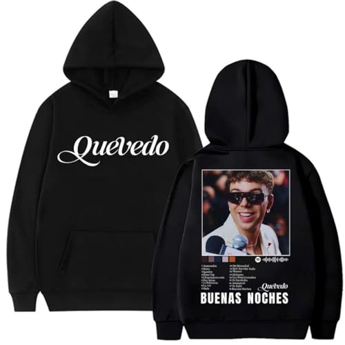 Cditoia Sudadera con Capucha para Mujer Y Hombre con Estampado del Cantante Y Rapero Q-u-evedo Prenda Promocional del Álbum Unisex Informal Y Holgada De Manga Larga-Black||l