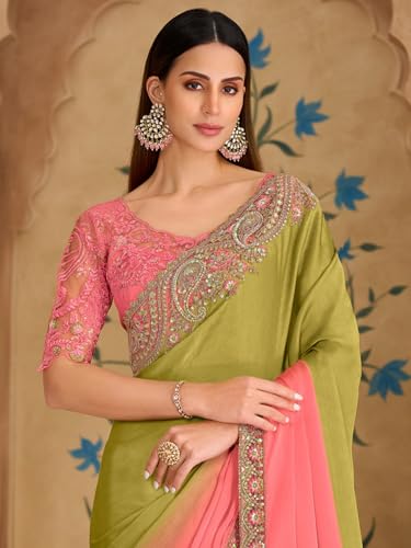 Image of AKHILAM Women's Satin Sequence Embroidery Saree With Unstitched Blouse Piece(SNDLWOD1601 TFH Parent)