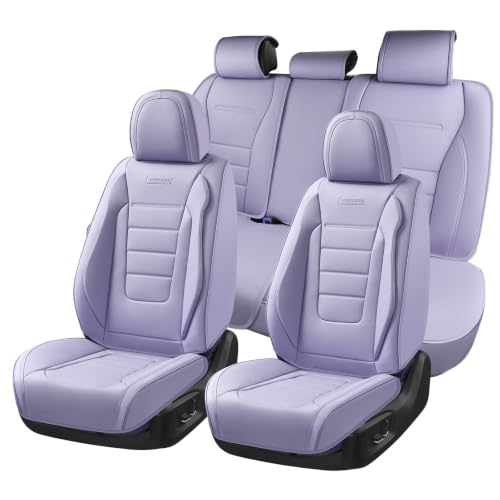 Image of Coverado Car Seat Covers Full Set, Nappa Leather Seat Covers for Cars, Car Seat Protector Car Seat Cushion, Front and Back Seat Protectors Cushions Universal Fit for Most Cars Vehicles(Purple)