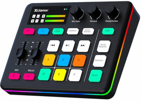 Image of Xclamor XS-11 Gaming Audio Interface & Sound Card with RGB, 48V Phantom Power, Bluetooth, Voice Changer, Noise Reduction, for Live Streaming, Podcast, PC, PS4 /PS5, XLR Mic
