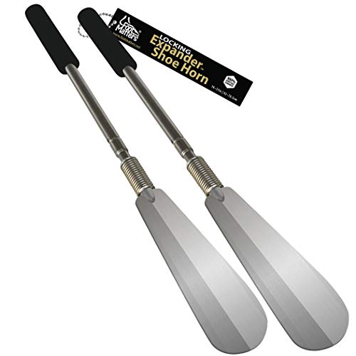 FOOTMATTERS Cuerno expansor de zapatos con mango extralargo de acero inoxidable giratorio para bloquear se extiende de 16 a 31 pulgadas, Paquete de 2 unidades., Talla única