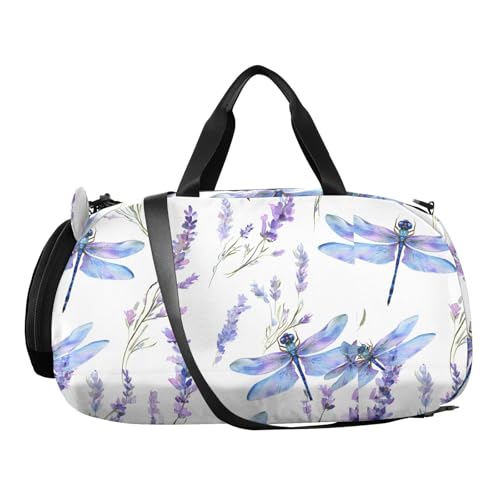Duffle Bag for Boys or Girls with Shoes Compartment, Dragonfly Lavender Sports Travel Bag Overnight2