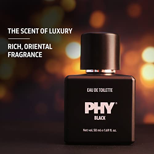 Image of Phy Black Eau de Toilette (EDT) | Luxury that's light on your pocket | An exquisite fragrance combining rich Indian Oud & spicy Sichuan Pepper | Long lasting fragrance, Premium perfume for men, 50 ml
