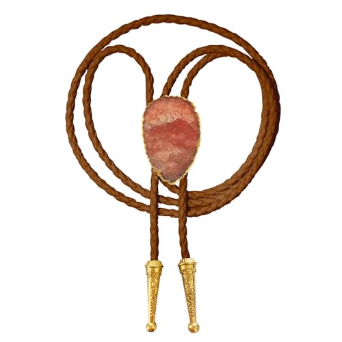 Image of Daisy Del Sol Gemstone Bolo Tie Braided Vegan Faux Leather Natural Stone Gold Handmade Necklace Adjustable Boho Western Jewelry