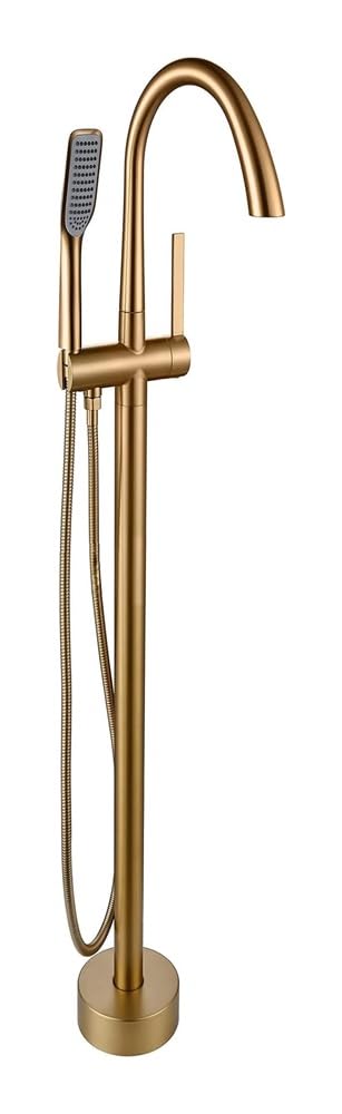 SBCGFY Freestanding Bathtub Faucet With Hand Shower, 360° Swivel Spout Tub Mixer Tap, Black Bronze Shower Mixer Set For Modern Bathrooms,Brushed Gold