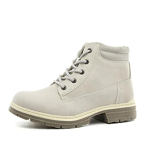 Waterproof Hiking Work Boots for Women - Backpacking Tactical Trekking Boots Winter Snow Combat Camping Walking Boots Non Slip Booties for Women Low Heel Cute Grey Gray Beige Silver RTW-6006-BROWN-8.5