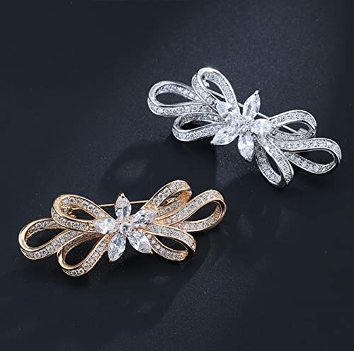 Image of Bridal Crystal Brooches Art Deco Retro Rhinestone Wedding Fashion Glam Bridesmaid Flower Ribbon Brooch Clear Austrian Crystal