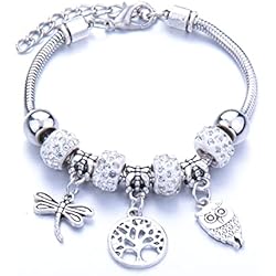 Pulsera Solidaria Agatha LuLiyLdJ pulsera para mujer, pulsera de cadena de acero inoxidable con colgantes de perlas y cristal