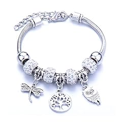 Idea Regalo - Bracciale da donna LuLiyLdJ, bracciale a catena in acciaio inossidabile con pendenti di perle e cristalli