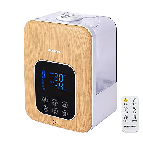 アイリスオーヤマ 加湿器 卓上 アロマ 大容量 4.5L ~10畳 ハイブリッド式 ( 超音波式 + 加熱式 スチーム ) リモコン付 デジタル表示 ミスト3段階 湿度設定可 切タイマー付 加湿量 350ml/h 連続12時間 PH-UH35-ML 木目ナチュラル