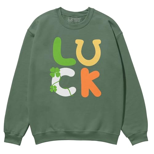 LUCK St. Patricks Day Sweater, Casual St Patricks Day Sweatshirt, Shamrock Jumper for Men Women Military Green