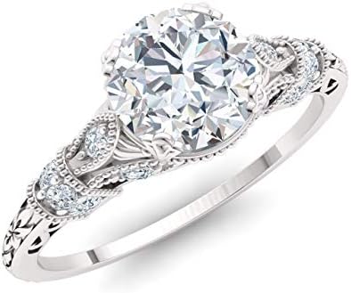Diamondere Natural Certified Diamond and Gemstone Engagement Ring, 14K White Gold, 1.06 Carat, Art Deco Style, Women's Engagement Ring, US Sizes 4-9