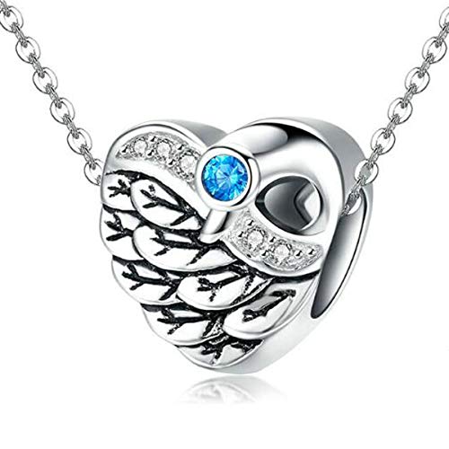 Image of Love Heart Angel Wings Charms 925 Sterling Silver Heart Dangle Charm Necklace Bead Feather Charms for Snake Bracelets (Feather Beads)