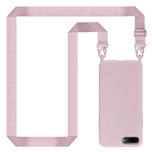 Genrics Funda con Cuerda para iPhone 8 Plus/iPhone 7 Plus, Carcasa de Silicona Líquida, Case con Correa Colgante Ajustable Collar Correa de Cuello Cadena Cordón, Rosa