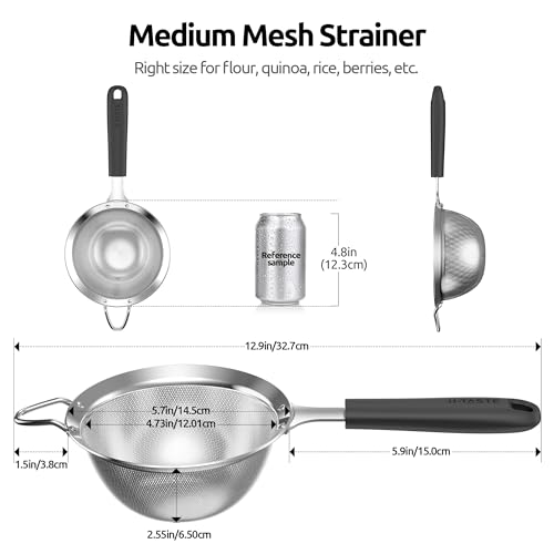 U-Taste Medium Fine Mesh Sieve: 18/8 Stainless Steel 12cm Kitchen Sieve and Strainer with Riveted Sturdy Silicone Handle, Great for Sifting Flour, Straining Tea, Rice, Quinoa (Black) - Image 3
