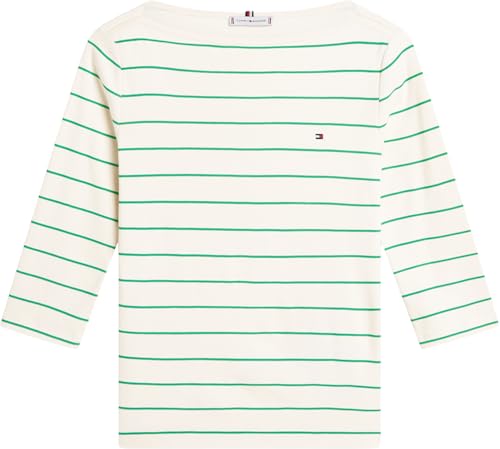 Tommy Hilfiger Damen Langarmshirt New Cody Slim U-Boot-Ausschnitt, Elfenbein (Fine STP Calico/Courtside Green), XL 4